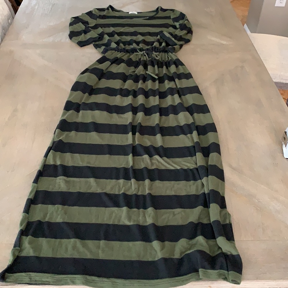 Pockets! Striped Long Sleeve cotton maxi dress XL